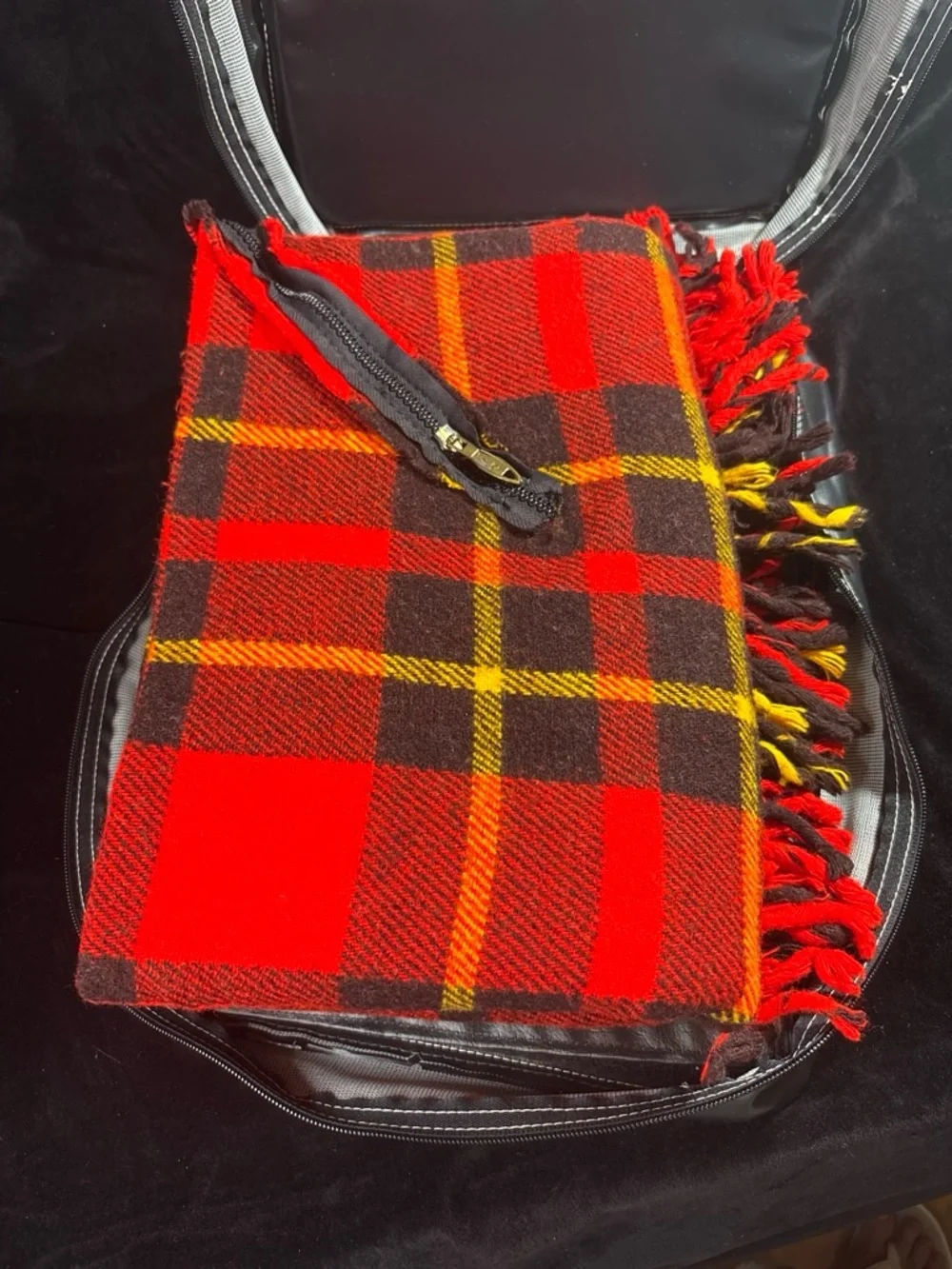 Vintage Plaid Stadium Blanket Cushion Bag Red Yellow Black Retro Tailgate